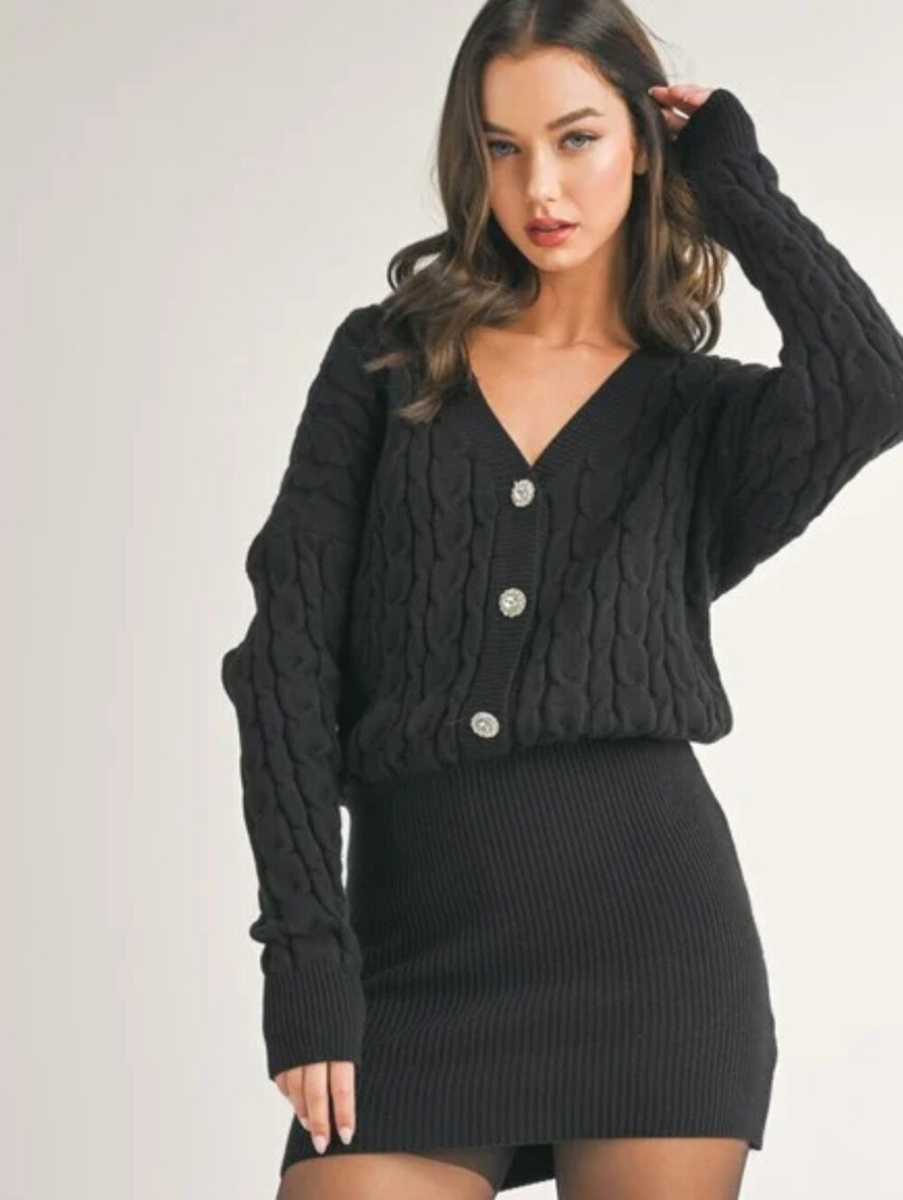 NWT Klesis Black Bejeweled Sweater Dress Size Small